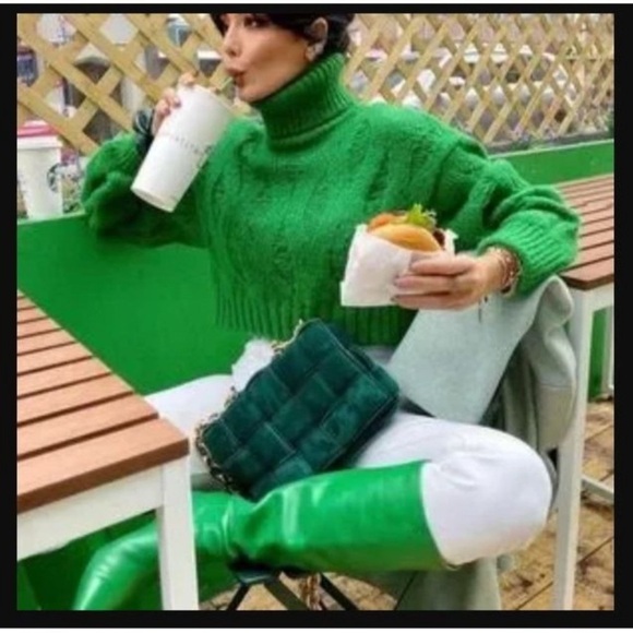Zara Sweaters - NWOT ZARA Green Crop Turtle Neck Sweater Sz M